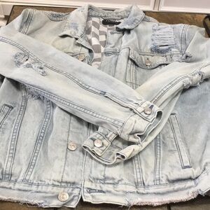 Pacsun Distressed light blue Jean jacket. Large